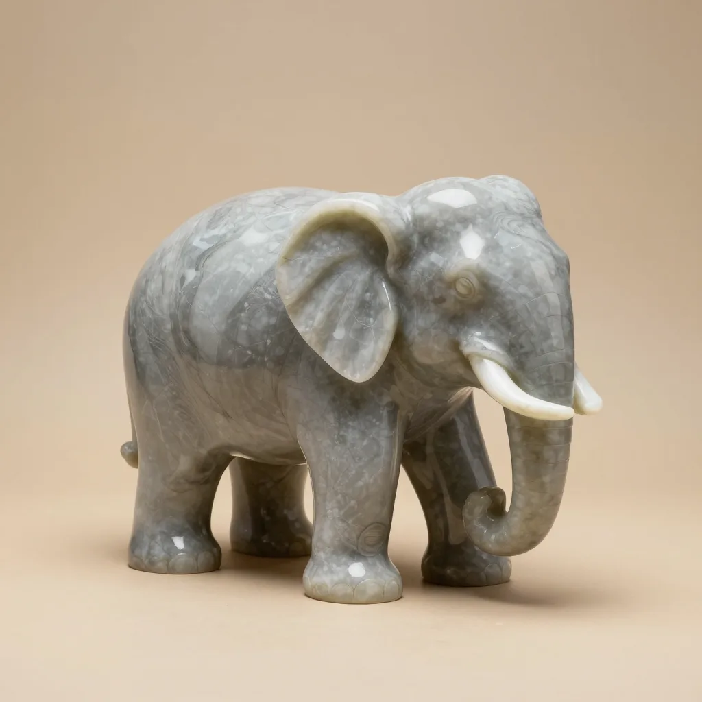 A polished grey soapstone elephant sculpture