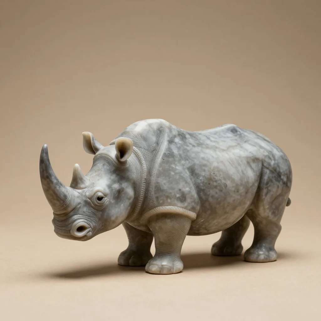 A carved grey soapstone rhino