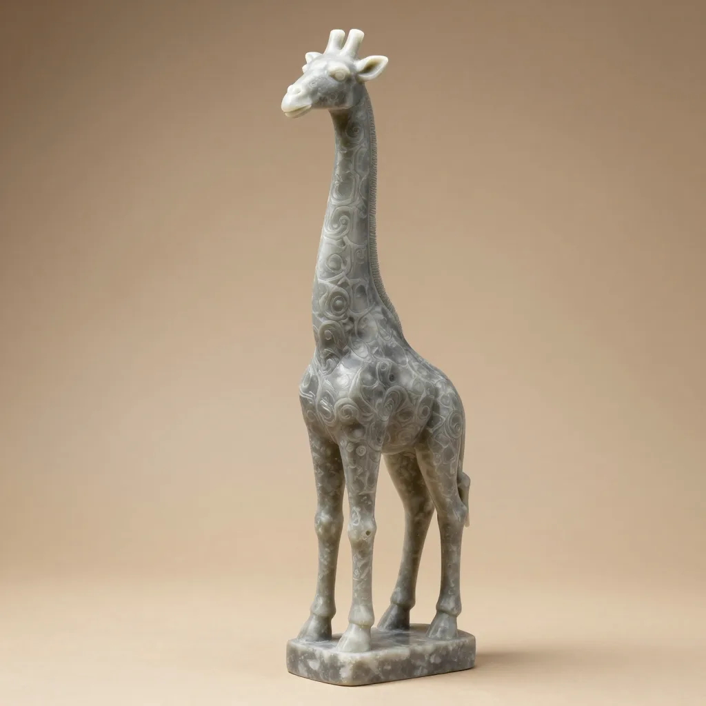 A tall carved grey soapstone giraffe