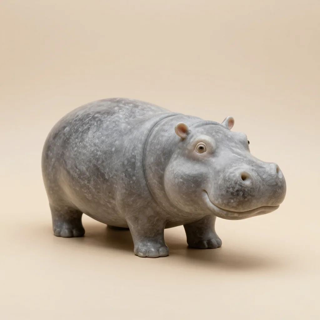 A rounded grey soapstone hippo