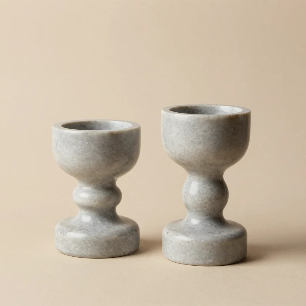 Two grey soapstone candle holders