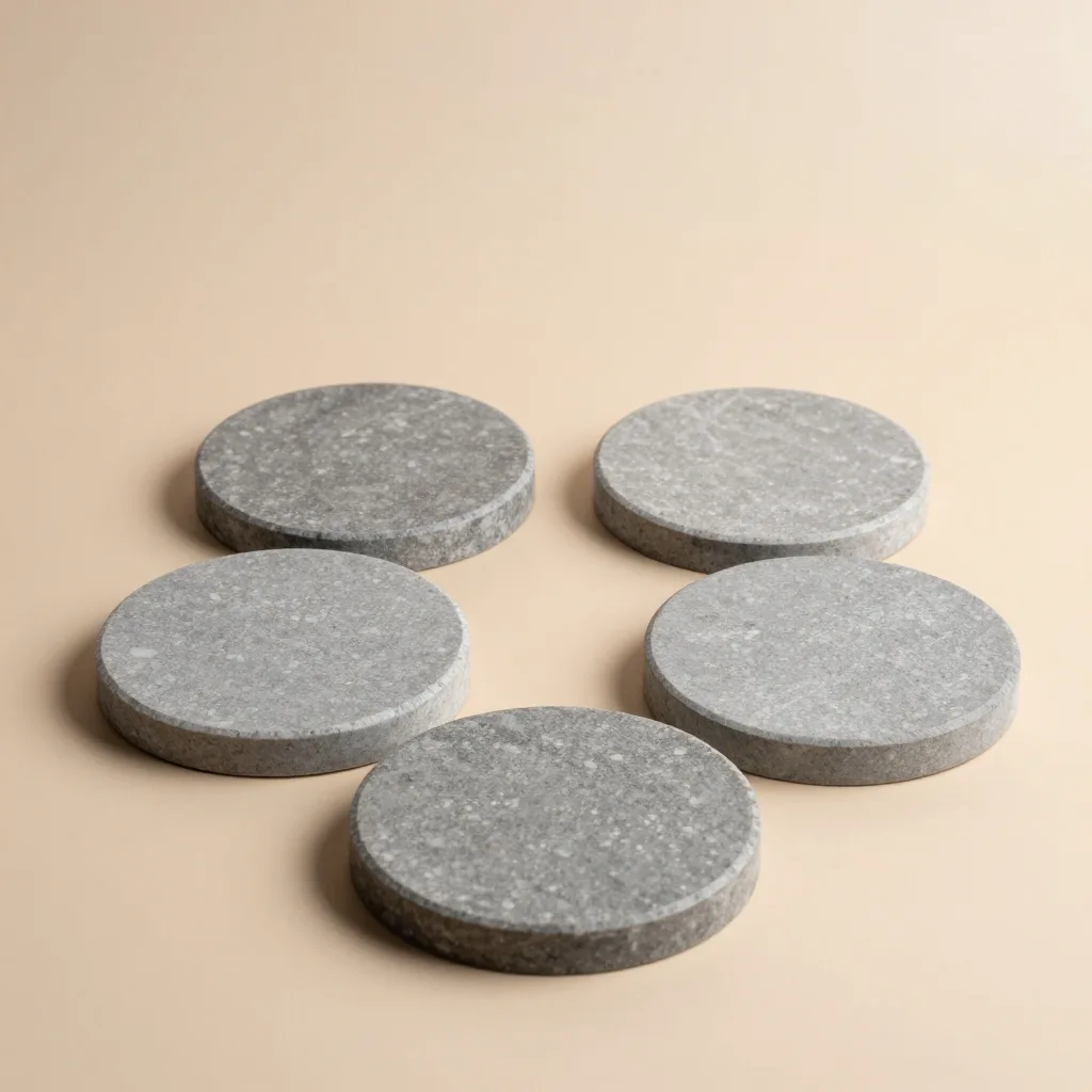 Four round grey soapstone coasters